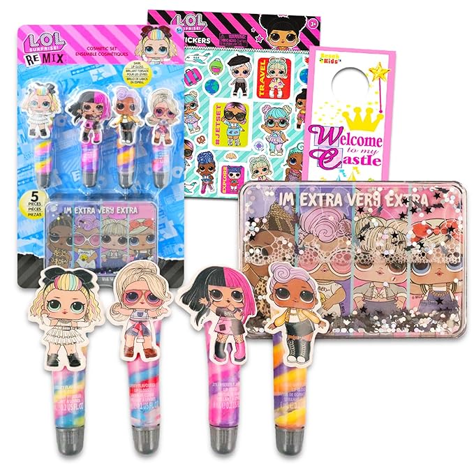 Game Party LOL Surprise Lip Gloss Set - Bundle with 4 LOL Lip Gloss Tubes, a Collectible Cosmetic Case, and More | LOL Doll Lip Gloss-Velvo Beauty