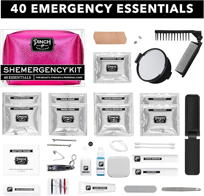 Pinch Provisions Shemergency Kit for Her, 40 Emergency Essential Items, Compact, Multi-Functional Pouch, Gift for Women, Birthday, Bachelorette Parties, and More!-Velvo Beauty