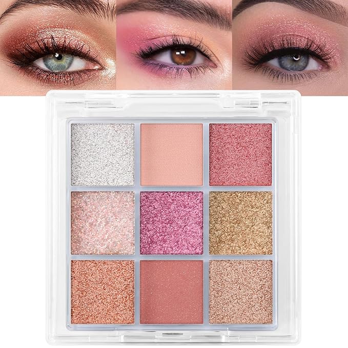 Erinde 9 Colors Eyeshadow Palette, Matte Shimmer Glitter Eye Shadow Palette Makeup, Highly Pigmented Long Lasting Waterproof, Natural Neutral Nude Eyeshadow Makeup Pallet, Sunset Glow-Velvo Beauty