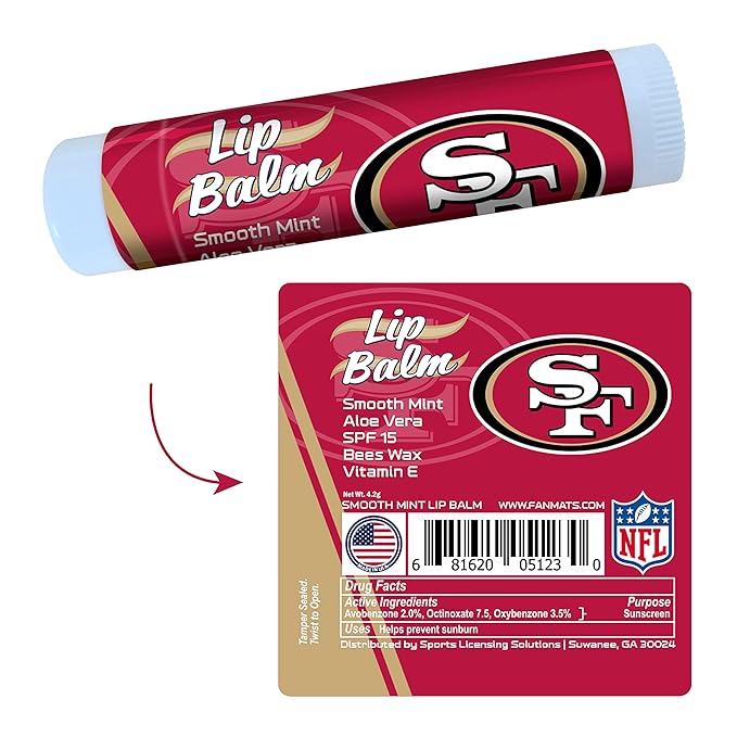 FANMATS 34738 San Francisco 49ers Smooth Mint SPF 15 Lip Balm-Velvo Beauty