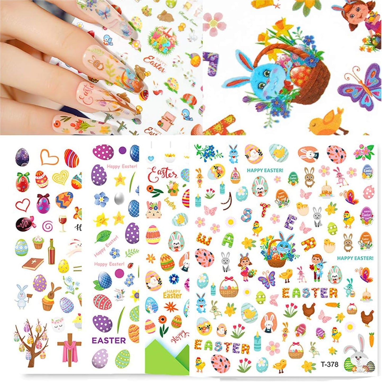 Easter Nail Stickers Rabbit Decals Cute Cartoon Bunny Eggs Chicks Stickers for Women Girls Nail Art Decorations Manicure Finger Tip Decor 10sheets 3D Self-Adhesive Decals-Velvo Beauty