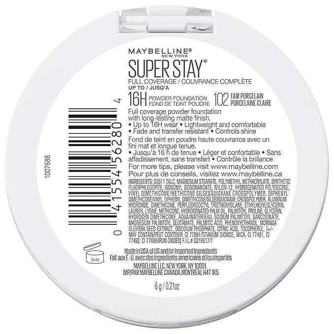 Maybelline Super Stay Full Coverage Powder Foundation Makeup, Up to 16 Hour Wear, Soft, Creamy Matte Foundation, Fair Porcelain, 1 Count-Velvo Beauty