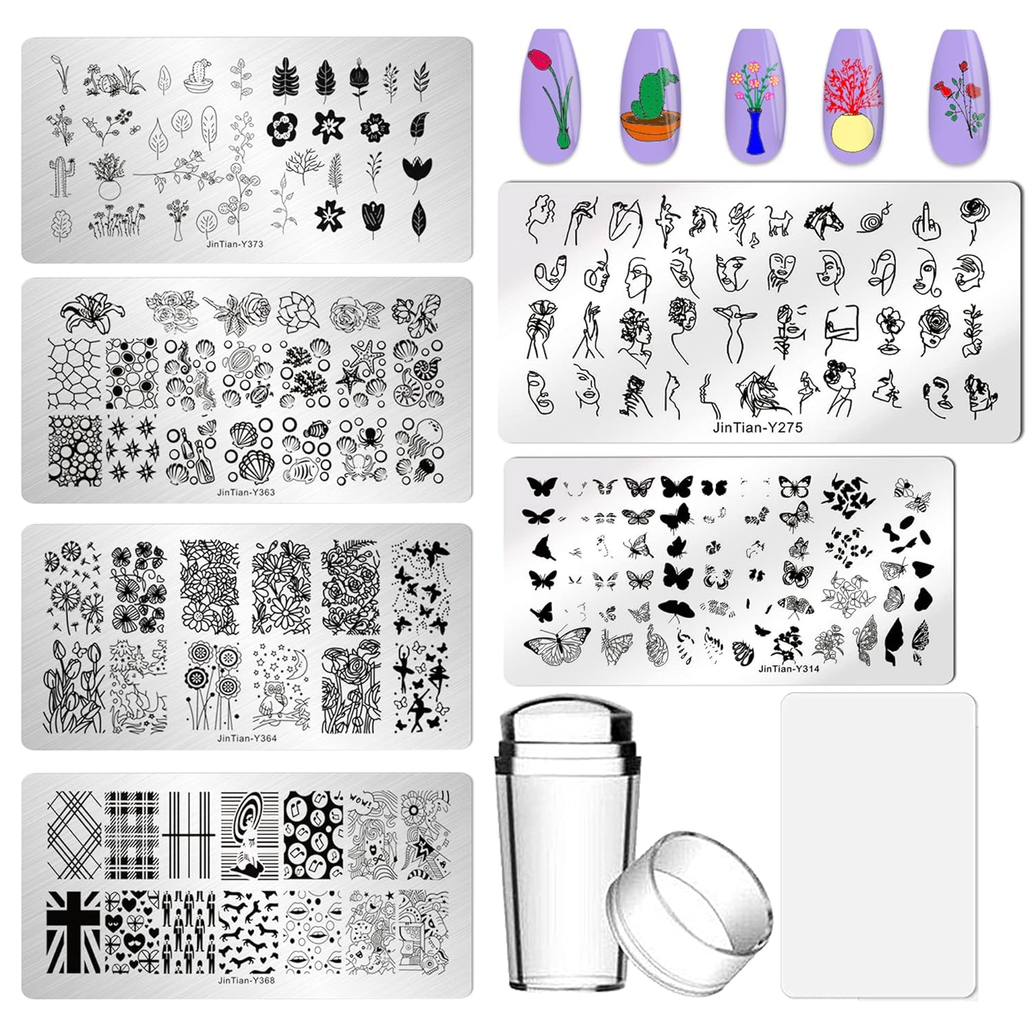 AddFavor Nail Stamper Kit - 6pcs Flower Lace Vine Stamping Plates with Silicone Stamper, Scraper & DIY Manicure Stencils-Velvo Beauty