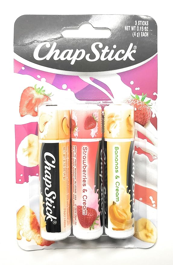 ChapStick (1) Pack Lip Balm Sticks - 3pc Set Includes: Peaches & Cream, Strawberries & Cream, Bananas & Cream - Paraben Free-Velvo Beauty