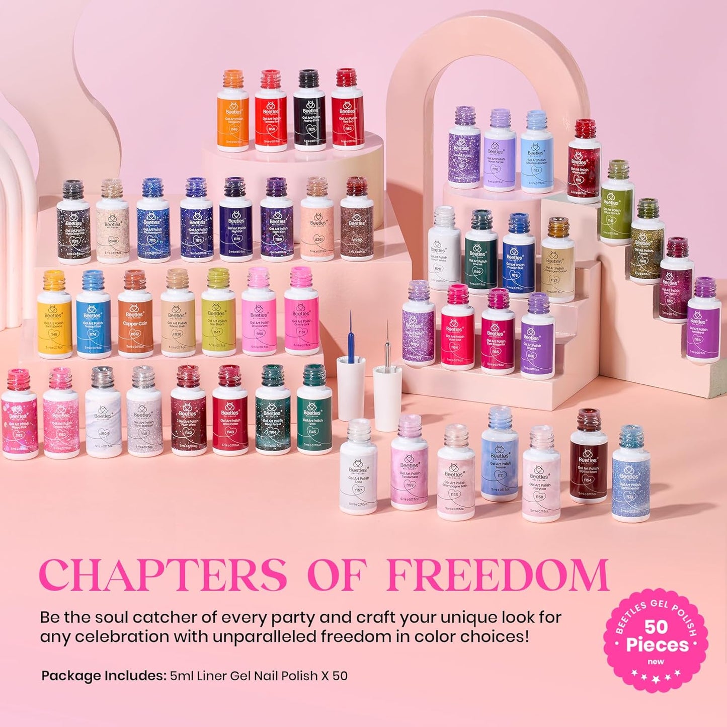 Beetles 50 Colors Gel Liner Nail Polish Set French Tip Nail Art Polish Glitter Brown Purple Blue Gel Nails Polish White Pink Swirl Nails Art Painted Cat Eye Build in Thin Brush Manicure Gift for Women-Velvo Beauty