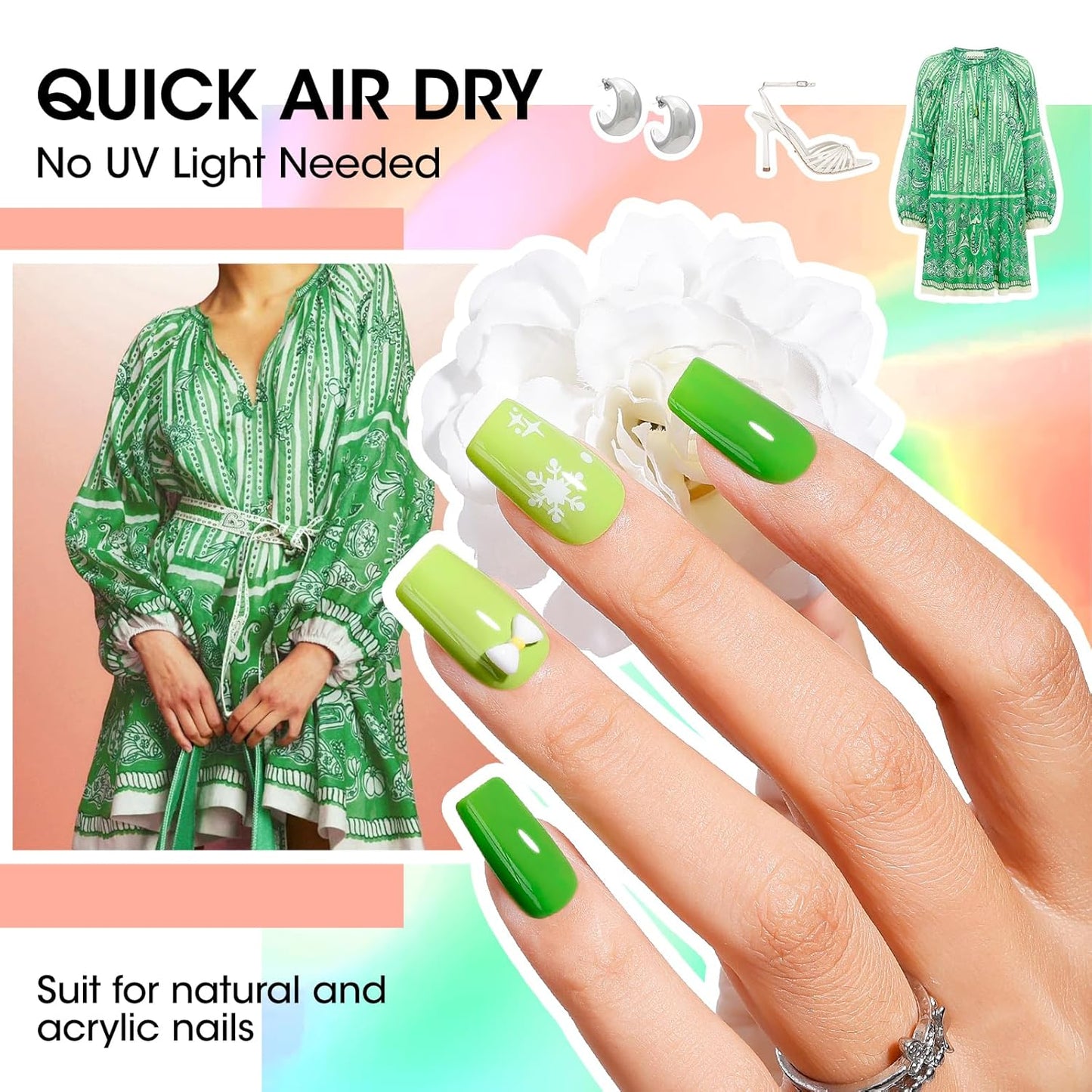 GELLEN Bright Neon Nail Polish Set, Quick Air Dry Regular Nail Polish Vibrant Rainbow 12 Colors Set for Fingernail Toe Nails Salon Home, Hema Free, Non-toxic, Red Pink Blue Green Purple Orange Yellow-Velvo Beauty