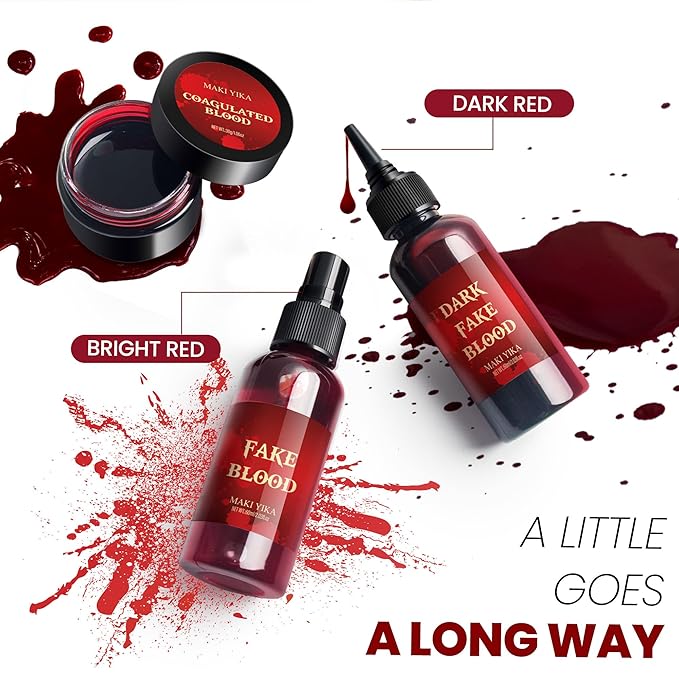 3Pcs Halloween Fake Blood Makeup Kit Realistic SFX Makeup Set - Blood Spray 2.03oz + Coagulated Blood 1.06oz + Dripping Blood 2.03oz, Edible Washable Special Effects Faux Blood for Zombie Vampire-Velvo Beauty