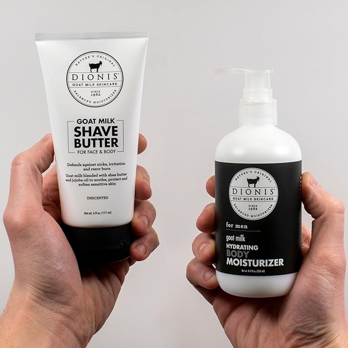 Dionis Goat Milk Skincare Men's Bath & Body Gift Set - Shea Butter & Jojoba Oil Shave Butter For Sensitive Skin, Protects Against Irritation & Razor Burns - Unscented Hydrating Moisturizer For Men-Velvo Beauty