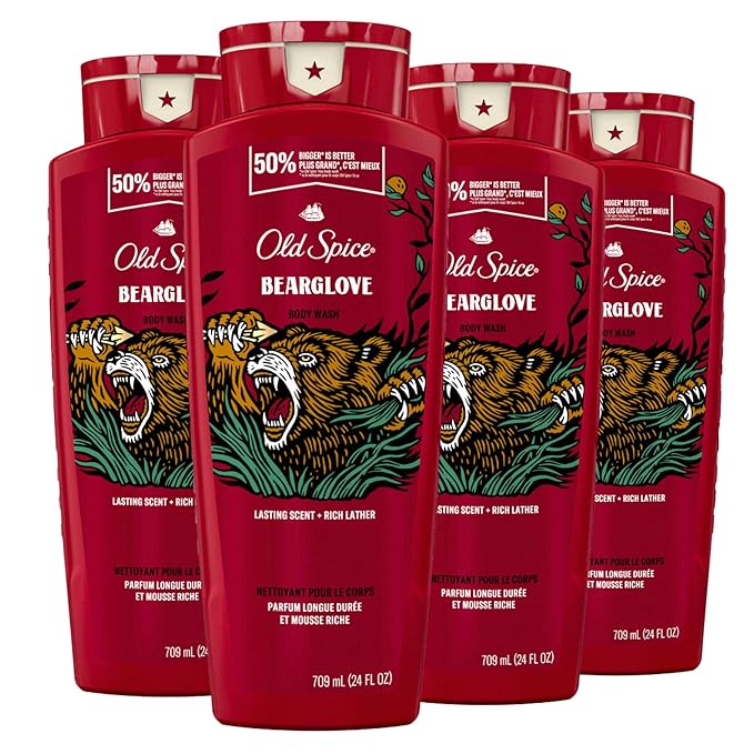 Old Spice Body Wash for Men, Bearglove, Long Lasting Lather, 24 fl oz (Pack of 4)-Velvo Beauty