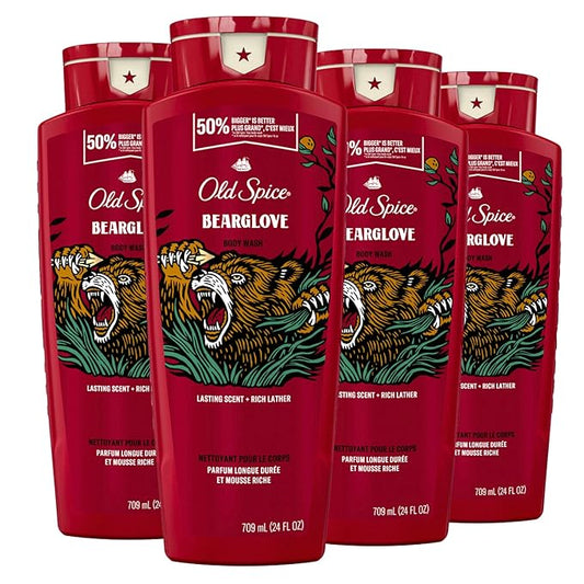 Old Spice Body Wash for Men, Bearglove, Long Lasting Lather, 24 fl oz (Pack of 4)-Velvo Beauty