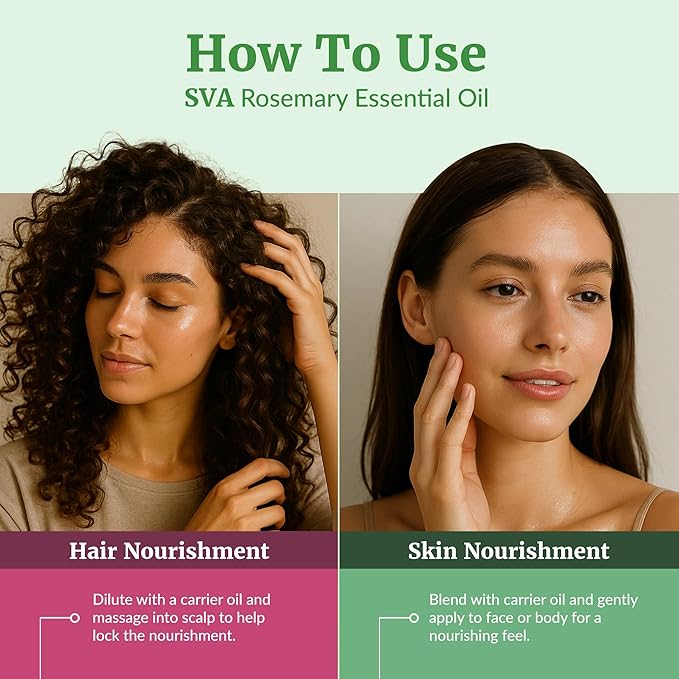 SVA Rosemary Essential Oil – 4 Fl Oz – 100% Natural Rosemary Oil for Hair, Face, Skin Care, Diffuser, Aromatherapy, Scalp, Body Massage, Soap and Candle Making – with Dropper-Velvo Beauty