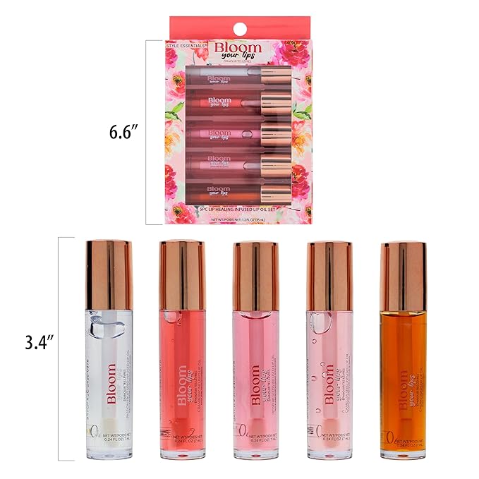 Expressions 5pc Lip Oil Set - Bloom Your Lips Style Essentials Lip Oils, Lip Healing Lip Oil Collection with Precision Applicator Wand | Moisturizing for Everyday Lip Care and Lip Repair (FLORAL)-Velvo Beauty