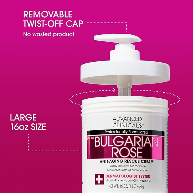Advanced Clinicals Bulgarian Rose Lotion For Women | Rose Scented Vitamin C Body Lotion Cream | Visible Anti Aging Vitamin E Moisturizer Body Butter Improves Look Of Sagging Dry Skin & Texture, 16 Oz-Velvo Beauty
