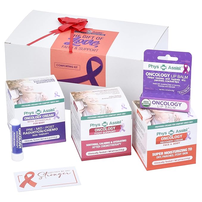PhysAssist Bundle Oncology Kit For Women and Men - Comfort Kit For Chemo Patients. The Essentials for Face, Body & Feet. Includes Oncology Botanicals, Recovery and Foot Support. (3 - 4 oz) plus lip balm and aromaterahy nausea-Velvo Beauty