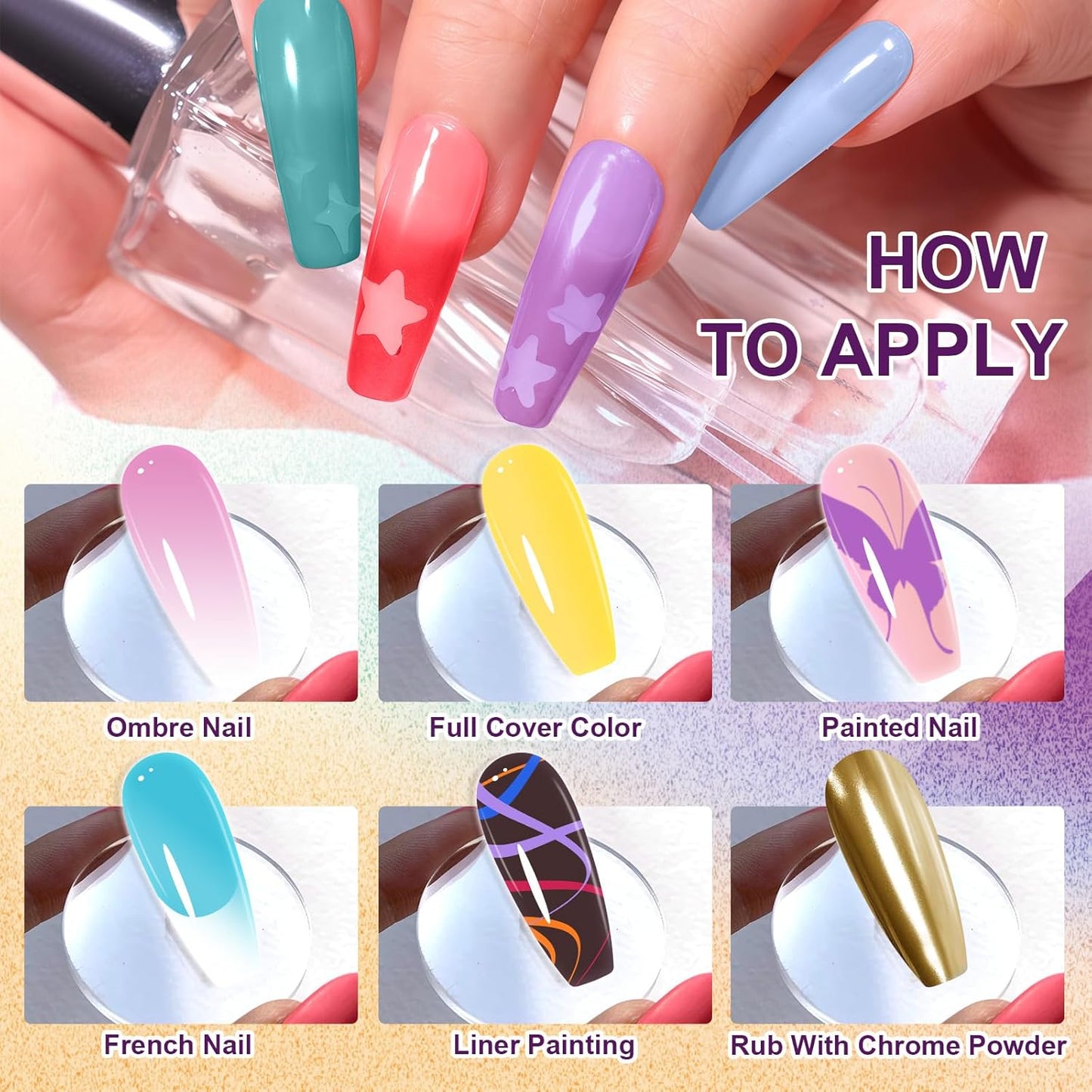 Gradient Painting Gel, 24 Gliter Colors Ombre Gel Nail Polish for Pigment Pat Silver&Gold Aura Nails, French Manicure DIY Nail Art Long-lasting No-wipe Palette C-Velvo Beauty