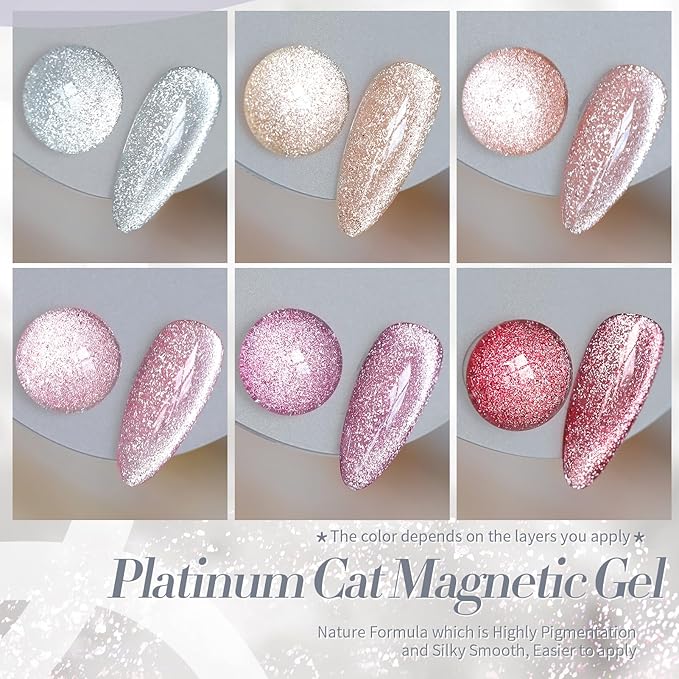 Born Pretty Magnetic Gel Polish Platinum Glitter Cat Magnetic Gel Nail Polish Silver Rose Gold Pink Red Purple Nail Salon DIY at Home-Velvo Beauty