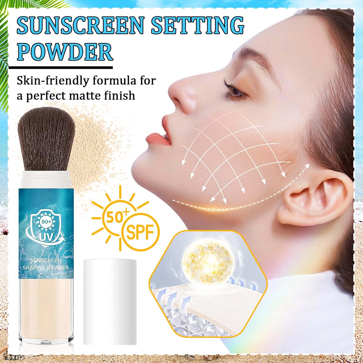 Mineral Face Sunscreen Setting Powder,Lasting Oil Control Lightweight Powder Sunscreen with SPF50+,Loose Waterproof Brush on Sun Screen Makeup for All Skin Types-Velvo Beauty