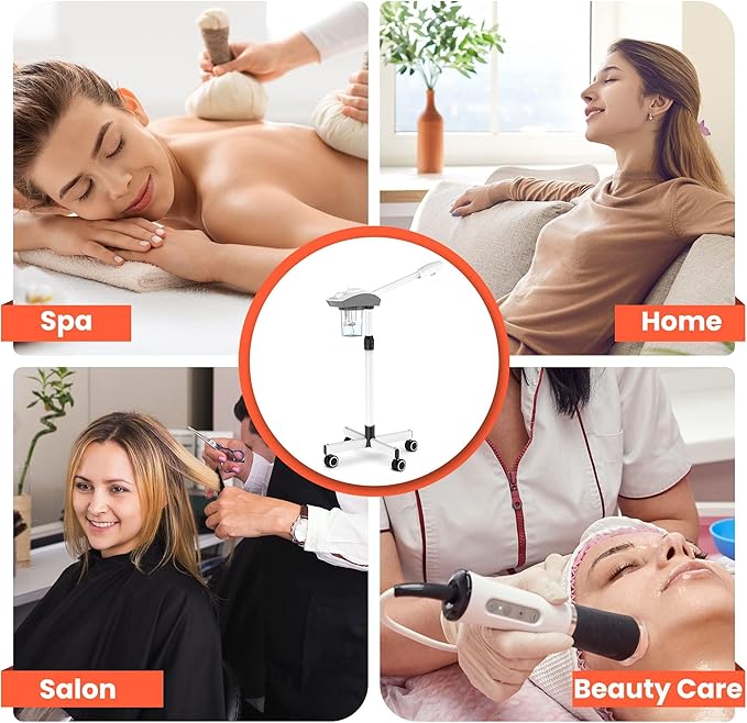 TASALON Professional Facial Steamer Machine on Wheels, Standing Esthetician Steamer with Hot Ozone Mist, Facial Be Used for Skin Rejuvenation, Steamer for Facial Used for Spa or Personal Care, White-Velvo Beauty
