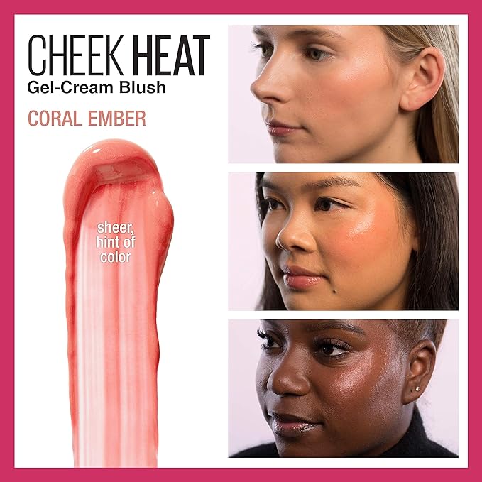 Maybelline New York Cheek Heat Gel-Cream Blush Makeup, Lightweight, Breathable Feel, Sheer Flush Of Color, Natural-Looking, Dewy Finish, Oil-Free, Coral Ember, 1 Count-Velvo Beauty