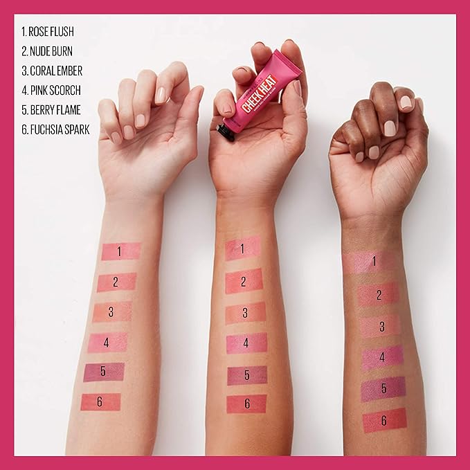 Maybelline Cheek Heat Gel-Cream Blush Makeup, Lightweight, Breathable Feel, Sheer Flush Of Color, Natural-Looking, Dewy Finish, Oil-Free, Pink Scorch, 1 Count-Velvo Beauty