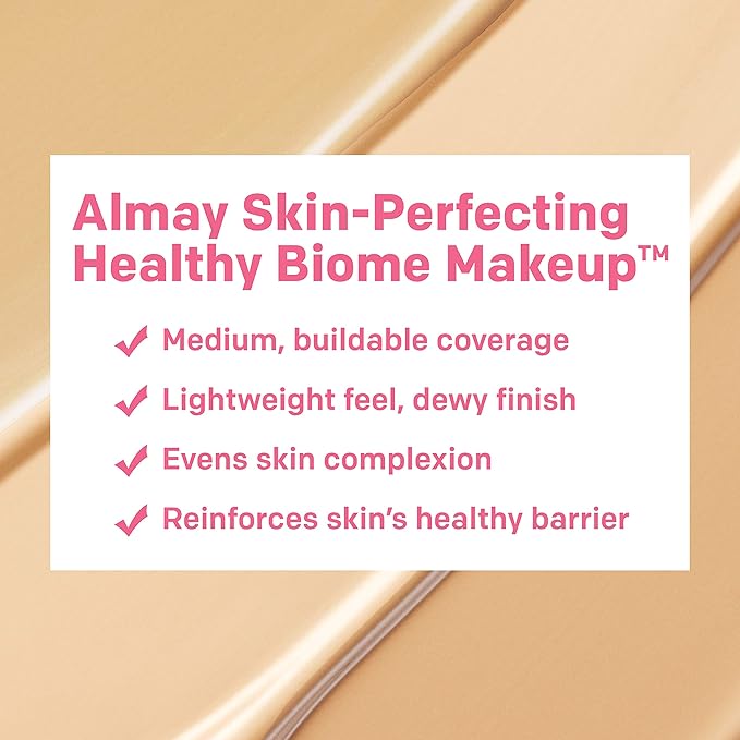 Almay Skin Perfecting Healthy Biome Foundation Makeup with Prebiotic Complex SPF 25, Hypoallergenic, -Fragrance Free, 120 Beige, 1 fl. oz.-Velvo Beauty
