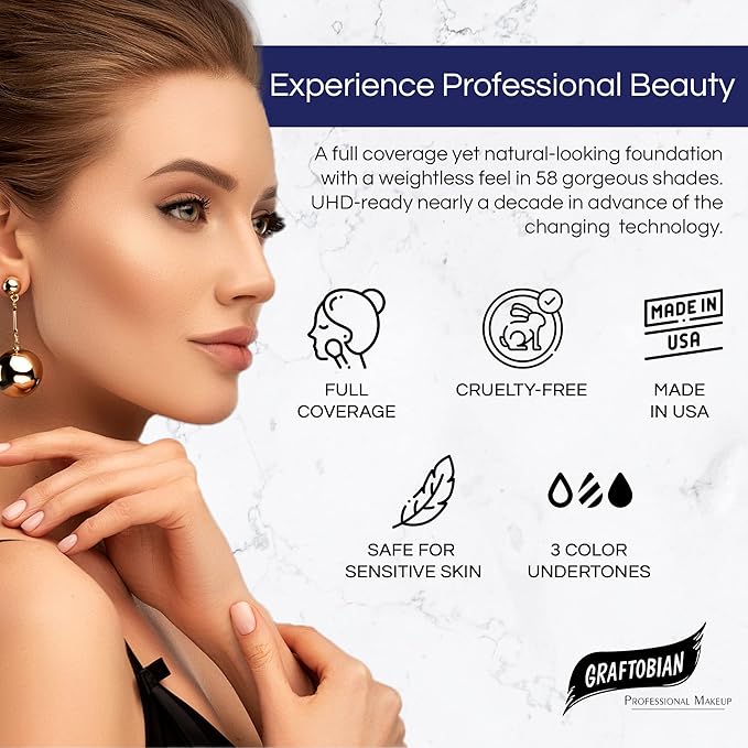Graftobian HD Glamour Crème Foundation 1/2oz, Weightless Full Coverage Makeup, 65 Inclusive Shades, For All Skin Types, Natural or Full-Glam Looks, For Professionals and Beginners, Nightfall-Velvo Beauty