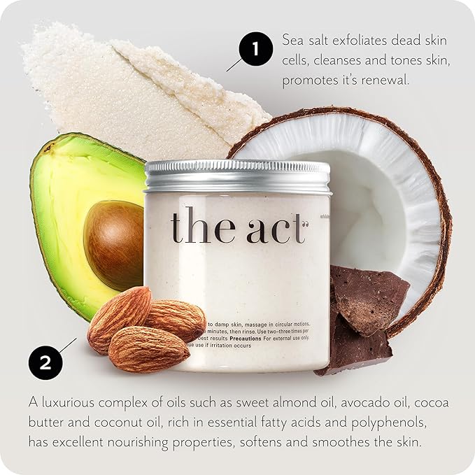 Exfoliating Body Scrub with Sea Salt & Coconut - Nourishing Restores Cleanser Body Balm - Home Spa Care, Vegan, Organic (10.58 Oz, Coconut)-Velvo Beauty