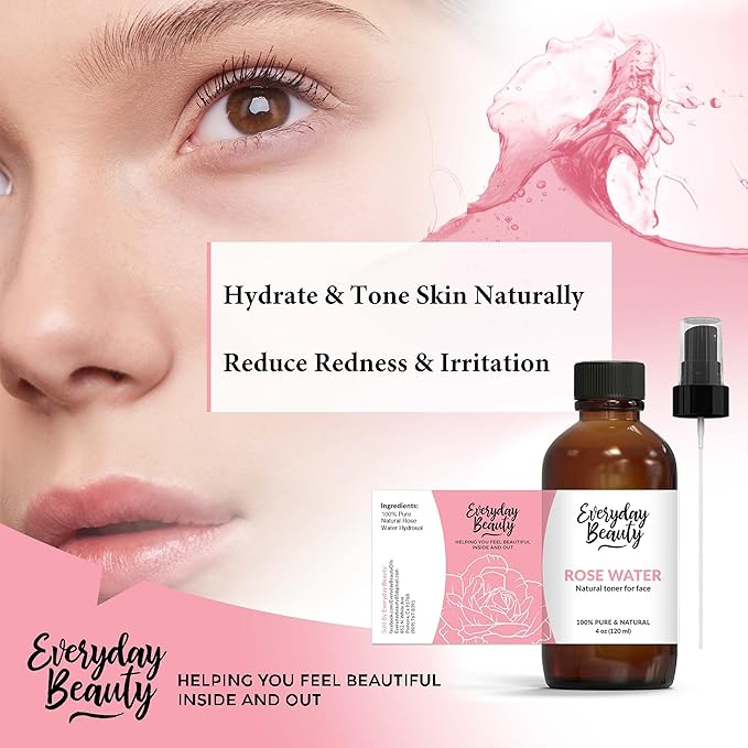 Rose Water Facial Toner - Alcohol-Free Vegan All Natural Refreshing Spray Mist for Face and Hair - Uplifts, Calming & Soothing for All Skin Types 4oz with Fine Mist Cap-Velvo Beauty