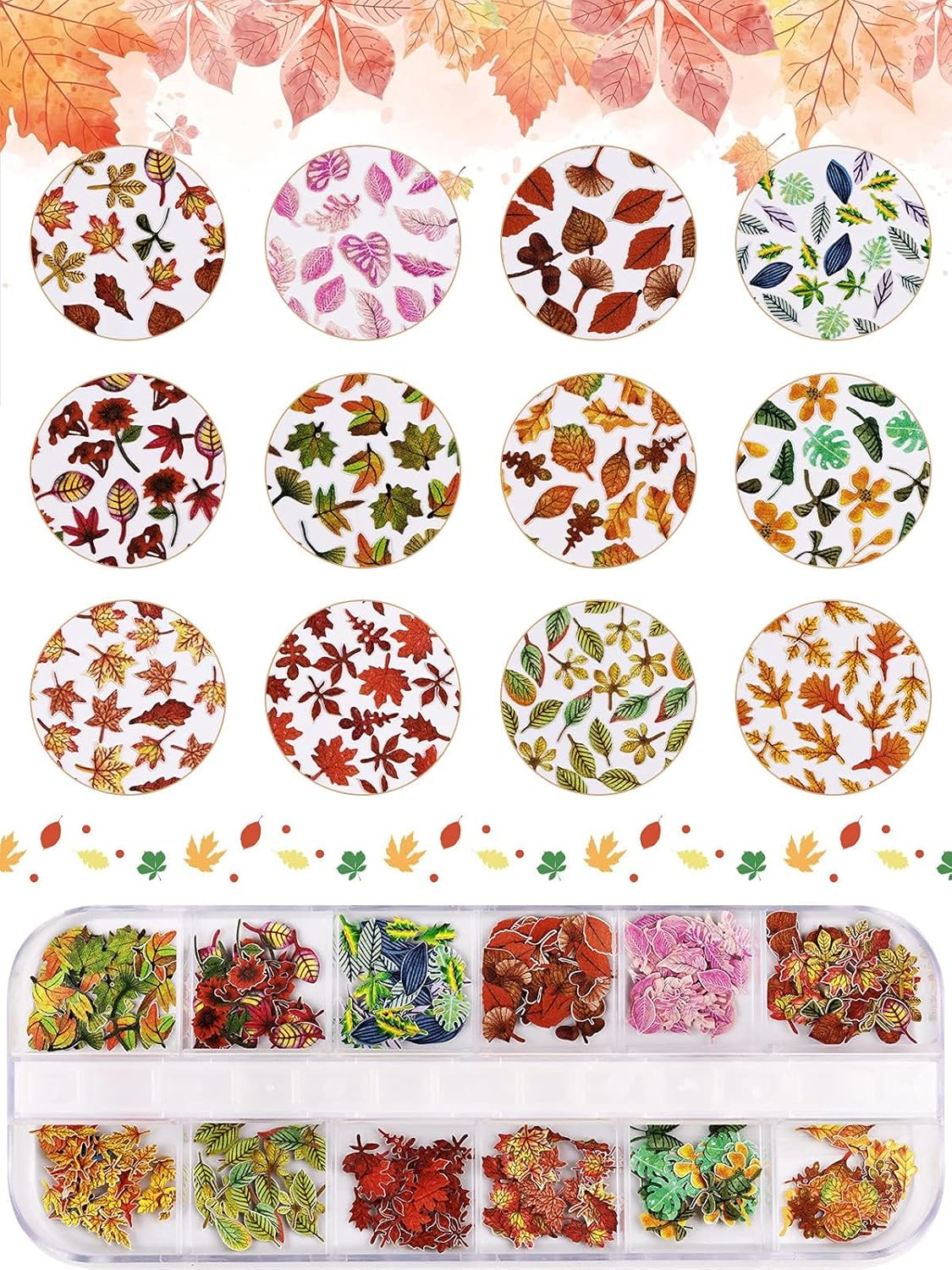 Kalolary 2 Boxes Maple Leaves Nail Art Sequins, 3D Fall Leaves Stickers for Acrylic Nails, Maple Leaves Wood Pulp Glitter Flakes for Autumn Nail Art Decorations-Velvo Beauty