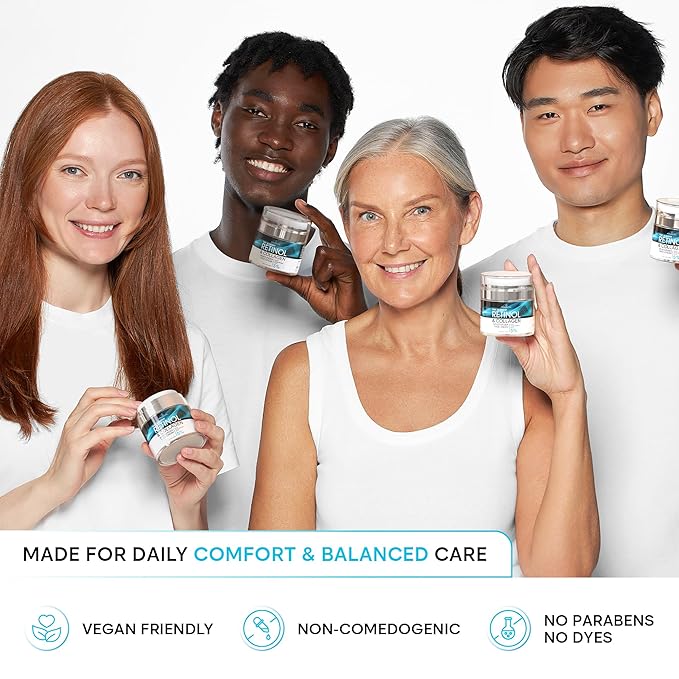 Face Moisturizer Retinol Cream, Anti Aging Neck Firming Cream, Collagen Day & Night Face Cream with Hyaluronic Acid for Women & Men, 1.85 Fl Oz-Velvo Beauty