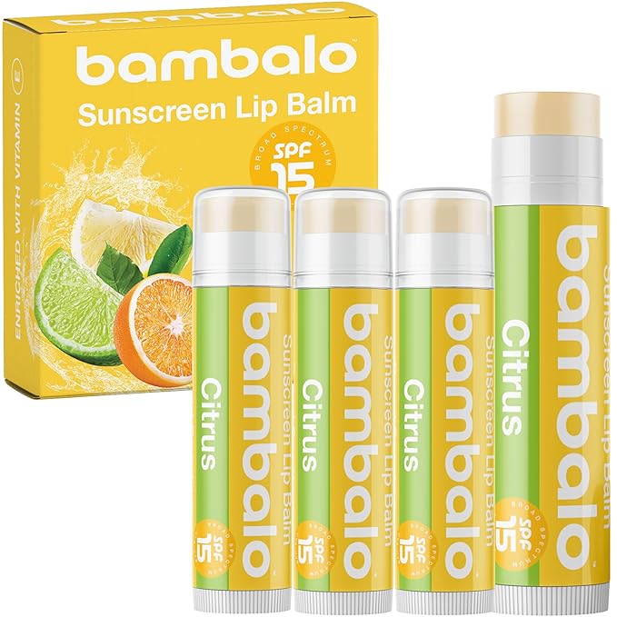 4-Pack Citrus SPF 15 Lip Balm - Organic Ingredients, Broad Spectrum UVA/UVB Protection - Hydrating & Moisturizing, USA Made-Velvo Beauty