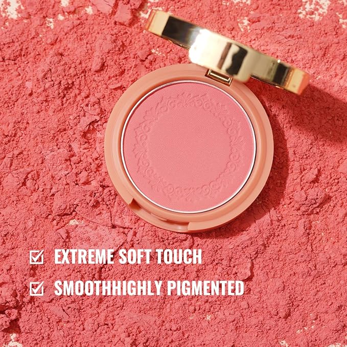 Oulac Yellow Pink Blushers for Cheeks Fair Skin Vegan,Mineral Powder Blush,Rich Colors, Buildable Blusher, Easy to Blend,Vegan,4,8g 13 Petal Blossom-Velvo Beauty