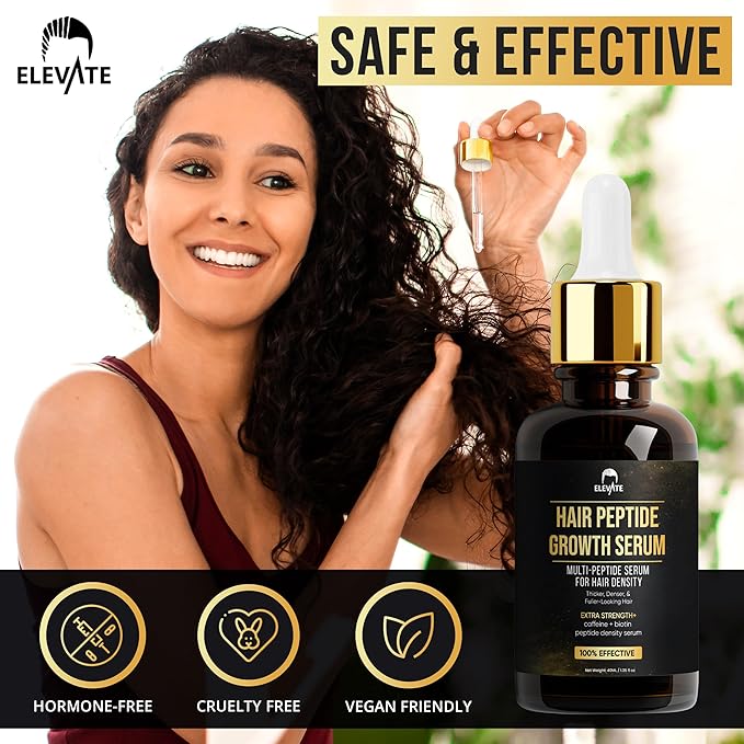 Elevate Multi-Peptide Hair Growth Serum Caffeine + Biotin Peptide Density for Fuller Thicker Visibly Longer Natural Hair Regrowth – Vegan Safe & Gentle Scalp Serum Formula Treatment for Thinning Loss-Velvo Beauty