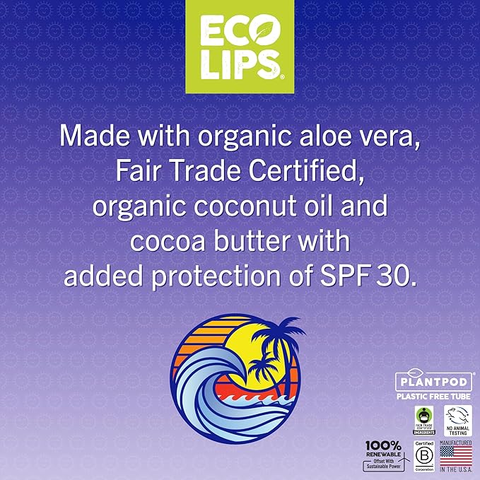Eco Lips Classic Sport Broad Spectrum Sunscreen Lip Balm 6-Pack - Made in USA (Classic Vanilla SPF 30)-Velvo Beauty
