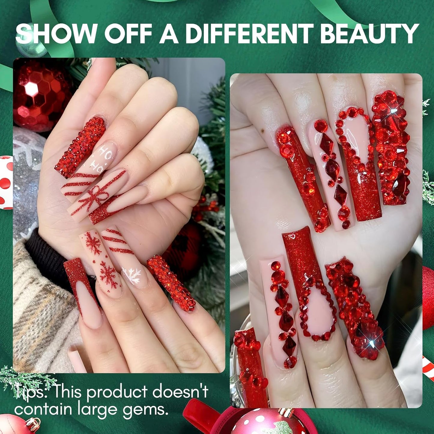 Makartt Red Nail Rhinestones Flatback Rhinestones Multi-Size Round Crystal Glass Nail Charms Diamonds Nail Jewels for DIY Crafts Makeup Nail Art Supplies Accessories Christmas Gift-Velvo Beauty