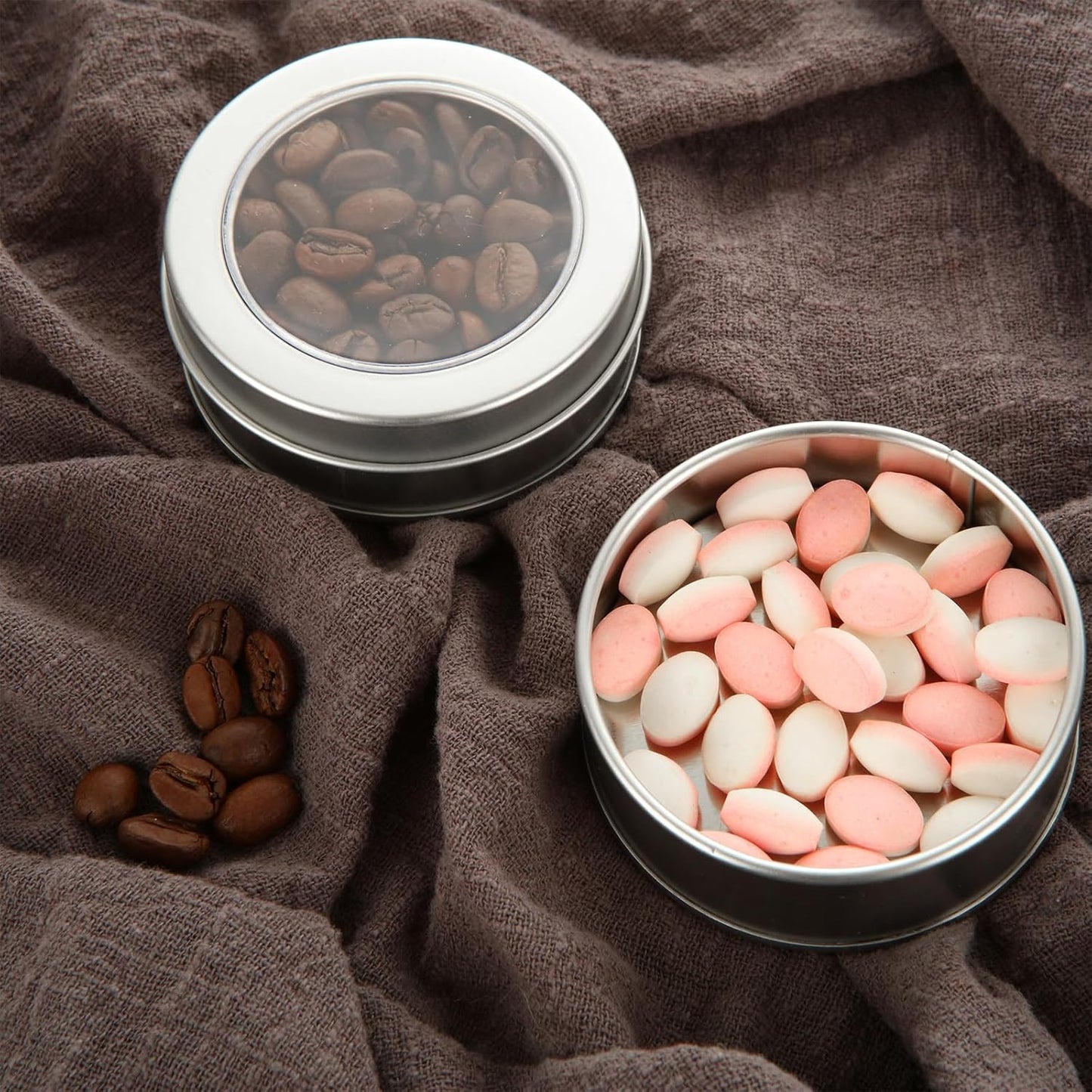 50Pcs 2 Oz Metal Tin Cans, Round Empty Containers with Clear Top, Salve Tins Containers With Lids for Candles Salve Cosmetic Candies Food Storage-Velvo Beauty