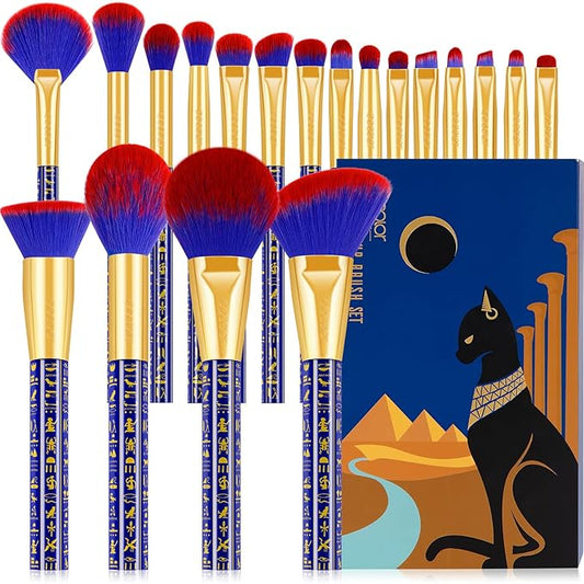 Docolor Makeup Brushes 19Pcs Makeup Brush Set Premium Gift Synthetic Powder Kabuki Foundation Contour Blush Concealer Eye Shadow Blending Liner Make Up Brush Kit, Ancient Egyptian Series-Velvo Beauty