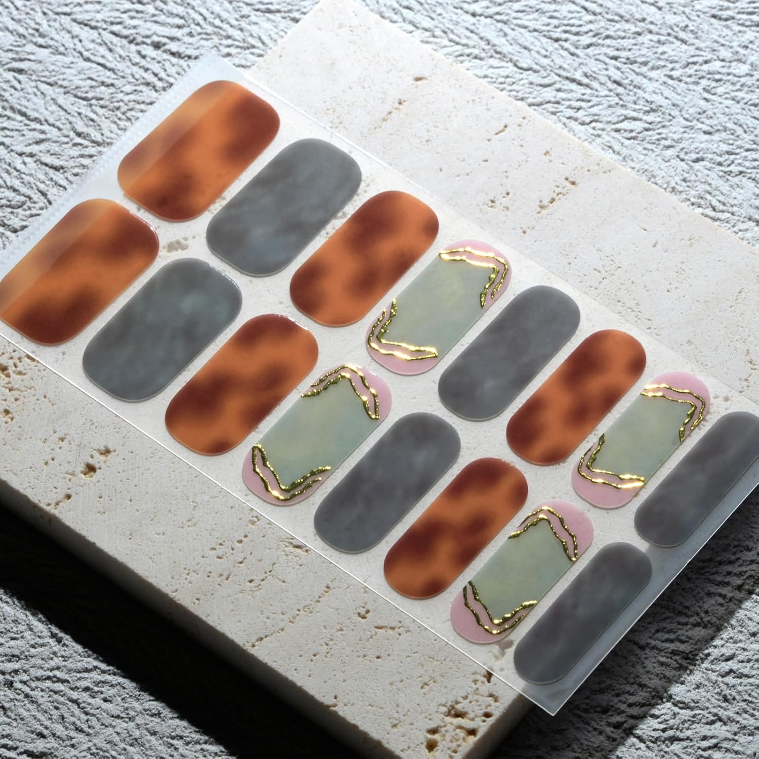 Nail Polish Strips, 32PCS Salon Quality Wraps, Long Lasting Gel Nail Stickers for Women Easy Apply& Remove (Scottish Pebbles Blue&Brown)-Velvo Beauty