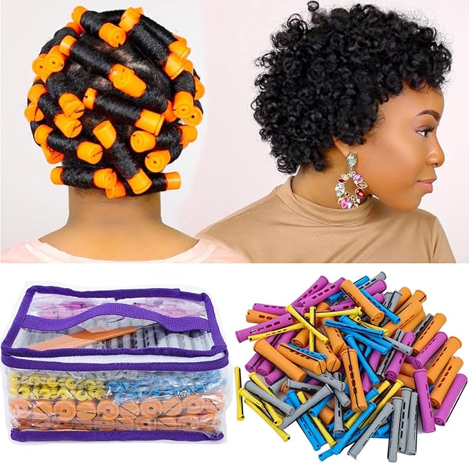 100pcs Hair Curling Rods Set - Plastic Cold Wave Rollers for Natural, Long or Short Hair Styling - Women's DIY Hairdressing Tools in Orange, Purple, Gray, Blue, Yellow-Velvo Beauty