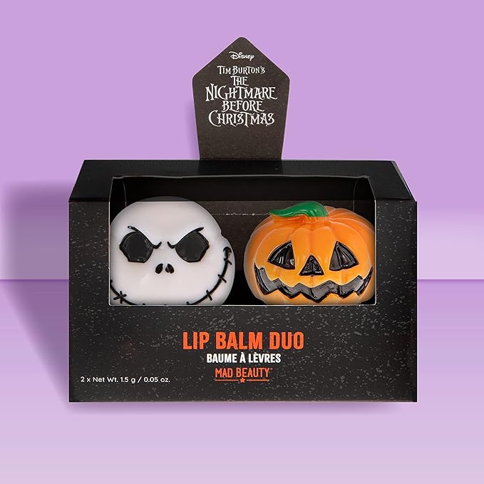 MAD BEAUTY Tim Burton's Nightmare Before Christmas Lip Balm Duo, Vanilla & Coconut Lip Balms, Jack Skellington, Hydrate, Soften, Moisturize, Scented…-Velvo Beauty