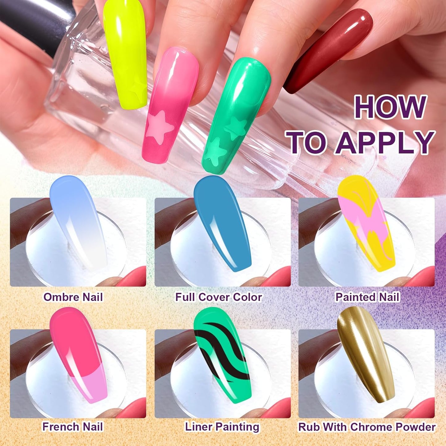 Gradient Painting Gel, 9 Bright Colors Ombre Gel Nail Polish Light Blue Pink Pigment Pat Nails Aura Nails French Manicure Soak Off UV Long-lasting No-wipe Home Salon DIY Nail Art ChromaGlow-Velvo Beauty