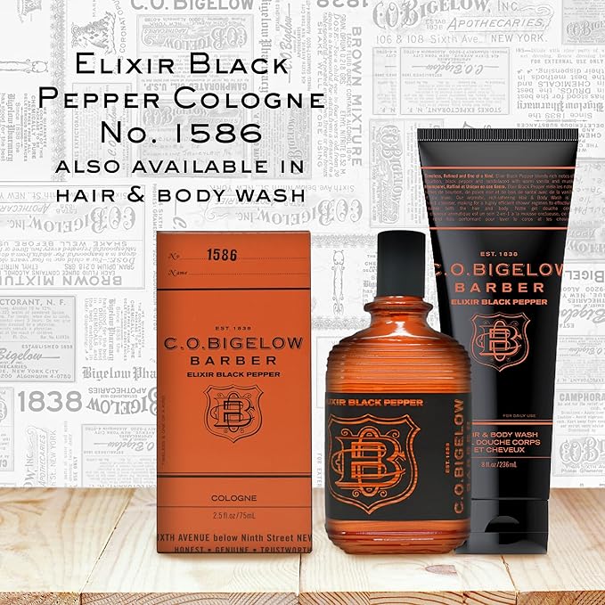 C.O. Bigelow - Elixir Black Pepper - No. 1586, 2.5 fl oz, Cologne for Men, Bourbon & Sandalwood Scented, Masculine, Refined, Long Lasting Mens Cologne-Velvo Beauty