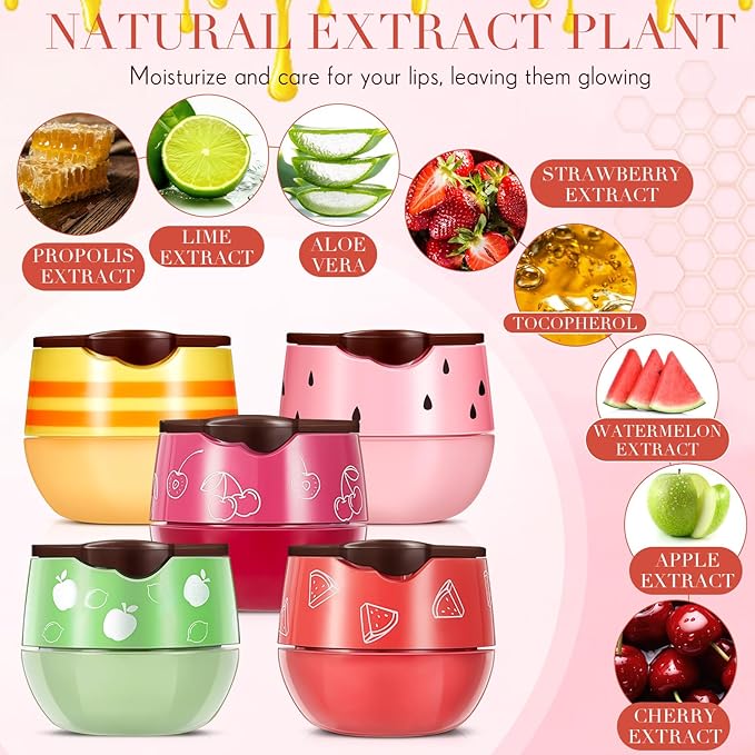12 Pcs Bee Lip Balm Honey Pot with Brush Propolis Lip Mask Overnight, Moisturizing Hydrating Lip Sleeping Mask Prevention Dry and Cracked(Honey+Strawberry+Watermelon+Apple Lime+Cherry)-Velvo Beauty
