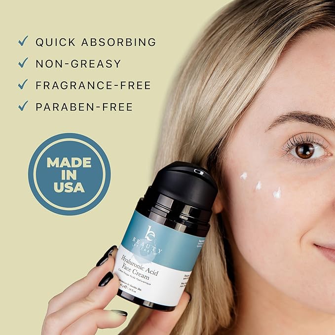 Hyaluronic Acid Moisturizer for Face - USA Made with Organic & Natural Ingredients, Hydrating Anti Aging Face Moisturizer for Dry Skin with Glycerin & Vitamin E, Unscented Anti Wrinkle Cream-Velvo Beauty
