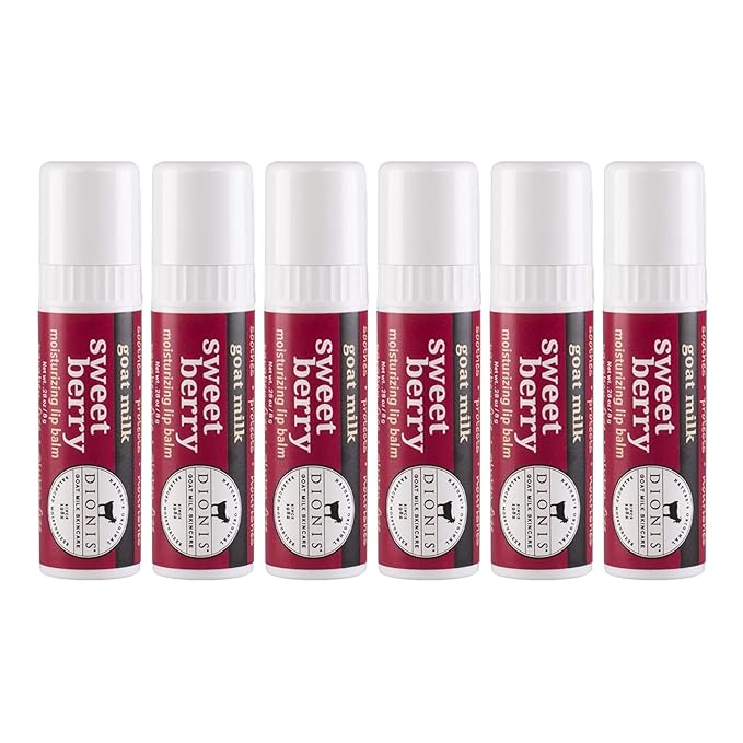 Dionis - Goat Milk Skincare Sweet Berry Scented Lip Balm - Set of 6 (0.28 oz) - Made in the USA - Cruelty-free and Paraben-free-Velvo Beauty