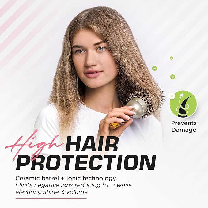 Fagaci Professional Large Round Brush with Natural Boar Bristles for Blow Drying, Nano Technology Ceramic+Ionic for Hair Styling, Volumizing and Healthy Hair - 4 Styling Clips Included-Velvo Beauty