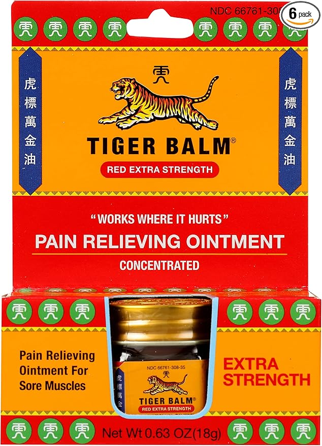 Tiger Balm Red Extra Strength Rub Balm, Alcohol Free, Cruelty Free, 0.63 Ounce (Pack of 6)-Velvo Beauty