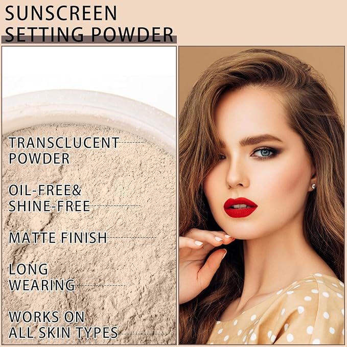 Mineral Sunscreen Setting Powder, SPF 35 Translucent Loose Powder, Mineral Brush Powder, Oil Control Natural Matte Finish, Lasting Lightweight Breathable for All Skin (#01 Translucent)-Velvo Beauty