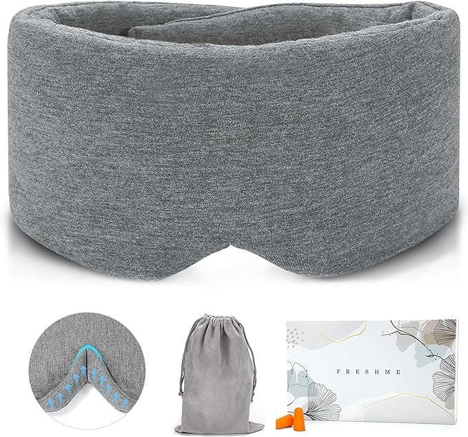 FRESHME Deluxe Cotton Sleep Mask Gift Set - 100% Blackout Large Comfortable Blindfold Adjustable Eye Mask Pillow in Gift Box for Men Women Side Sleeper Travel Meditation Airplane-Velvo Beauty