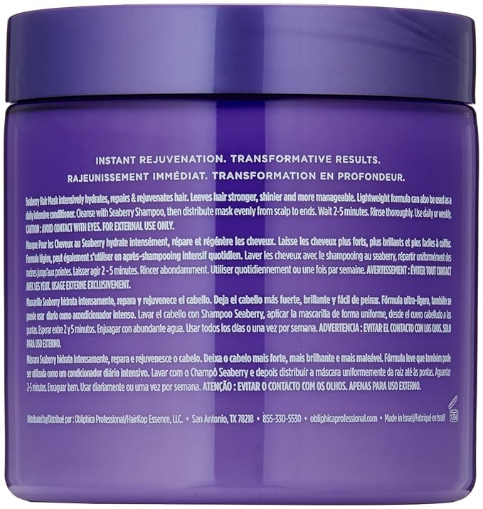 Obliphica Medium to Coarse Seaberry Mask, 1.05 Pound - Nourishing and Restorative Hair Treatment for Medium to Coarse Hair Types, Ensuring Lustrous Shine, Manageability, and Revitalization-Velvo Beauty